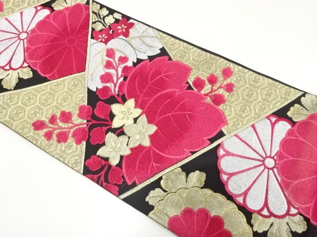 JAPANESE KIMONO / ANTIQUE FUKURO OBI / WOVEN PAULOWNIA & KIKU